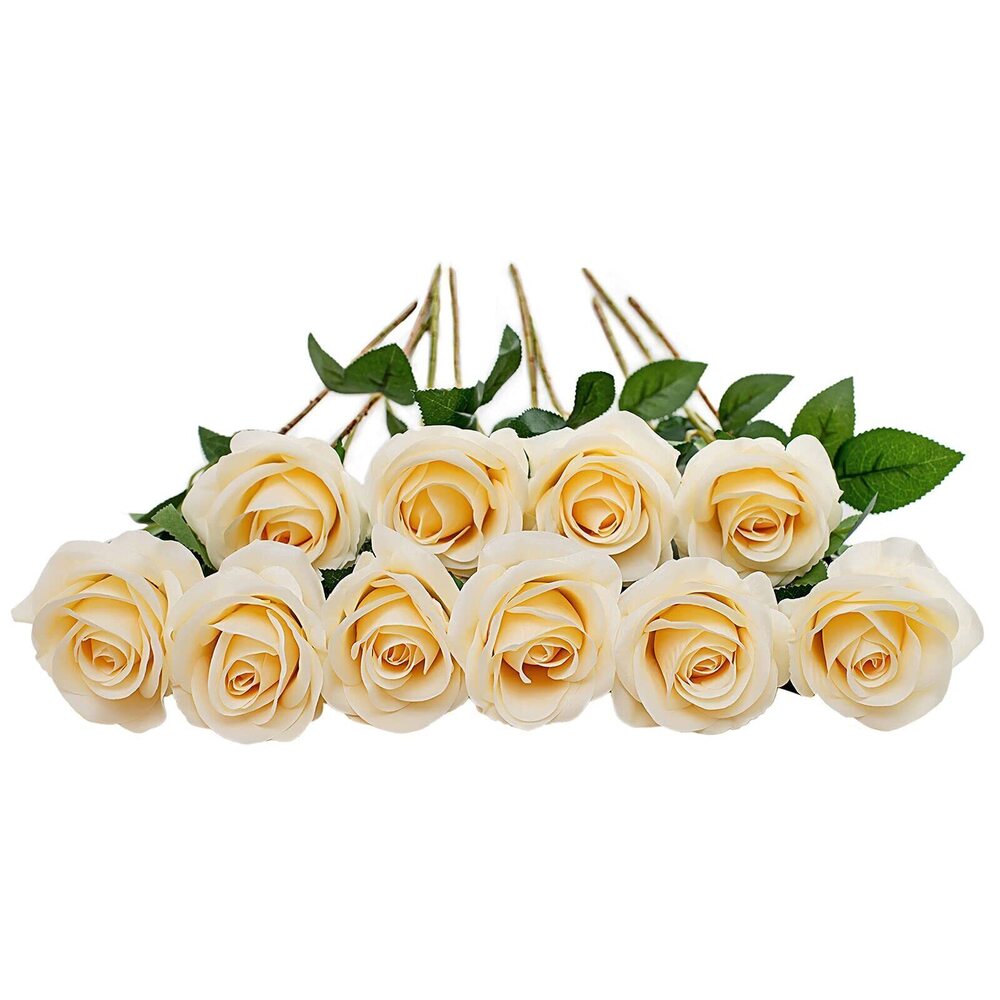 1724 10pcs Roses Artificial Silk Flowers Faux Rose Flower Long Stems